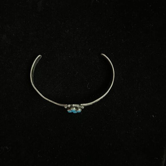 Vintage Turquoise & Marked Sterling Silver Navajo Style Mini Baby Cuff Bracelet - Picture 7 of 7